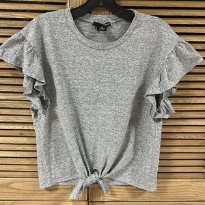 Heather Gray Ruffle Shoulder Front Tie Short Sleeve Top Size S Bloomingdale's